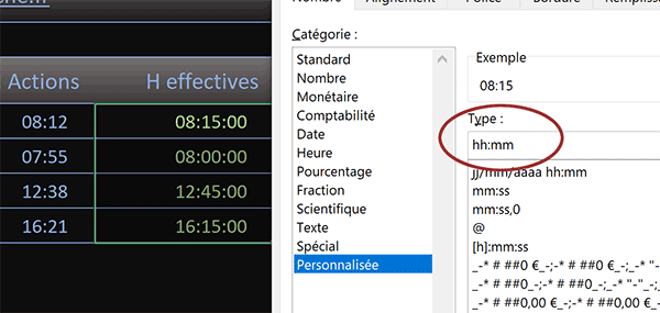 Format personnalisé des heures et minutes dans Excel sans les secondes