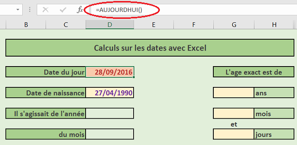 Date du jour automatique et actualisée dans Excel