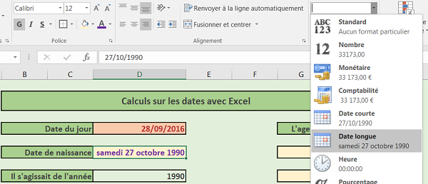 Afficher une date avec précision dans Excel