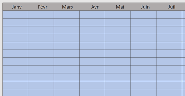 Douze mois année choisie sur feuille Excel pour calendrier annuel automatique