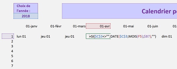 Calculs automatiques des premières dates de chaque mois pour le calendrier Excel