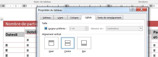 Centrer un texte sur la hauteur de cellule du tableau Word