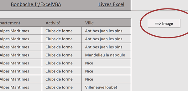 Bouton de feuille Excel pour photographier des plages de cellules en VBA