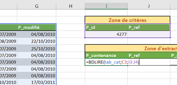 Extraire données de tableau Excel avec fonction BDLire