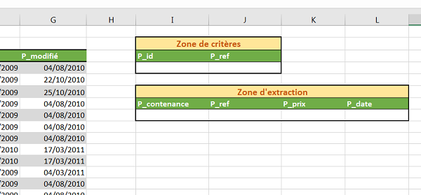 Zones extraction et critères pour fonction BDLire de base de données