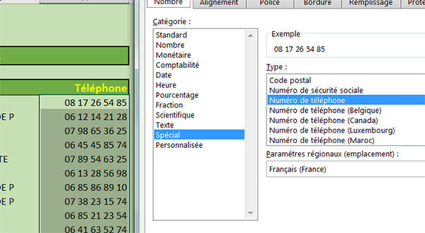 Mise en forme des numéros de téléphone avec Excel