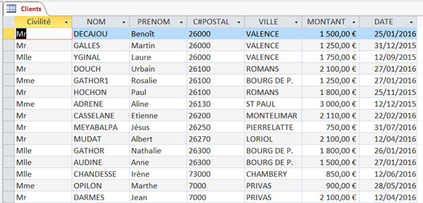 Resultat importation tableau Excel dans table Access