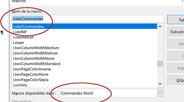 Macro commande Word pour afficher tous les raccourcis claviers
