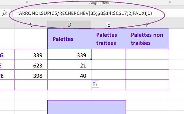 Arrondir en quantités les résultats de calculs logistiques sur base de données Excel