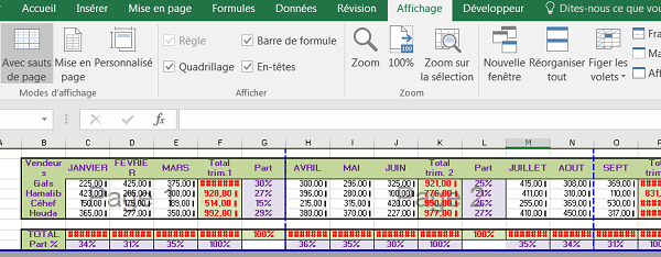 Visualiser les sauts de page du tableau Excel pour réglages avant impression