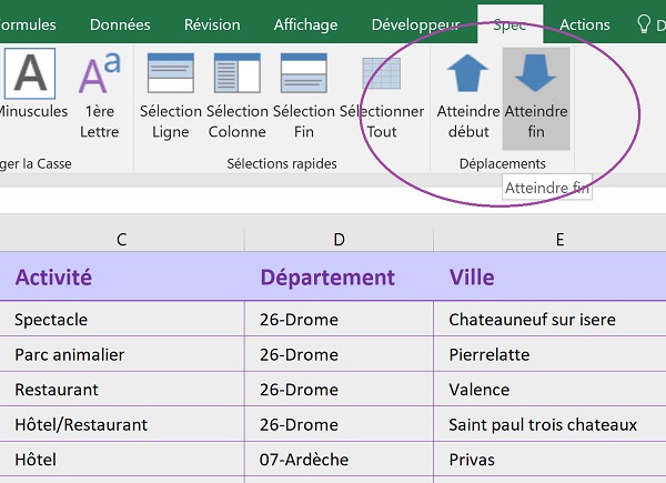 Boutons de macros Excel pour faciliter les déplacements dans les bases de données volumineuses