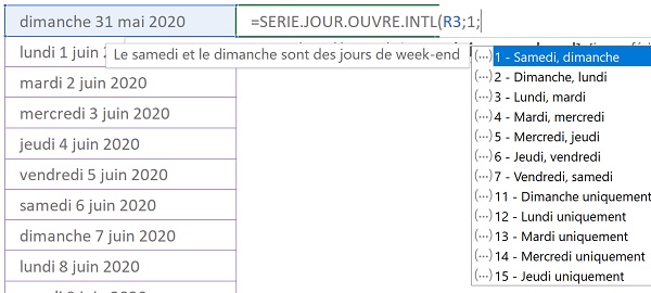 Fonction Excel de date pour jours ouvrables avec définition des Week End à exclure
