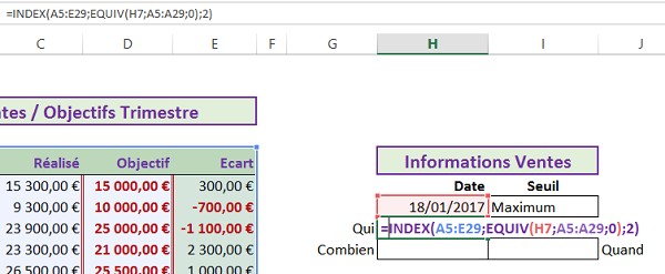 Extraire information de base de données Excel avec combinaison des fonctions Index et Equiv