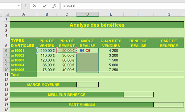 Calcul marge, soustraction Excel