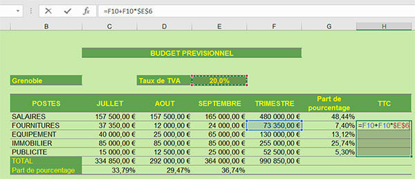 Calcul de taxes sur TVA avec les références absolues