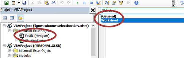 Créer une procédure pour exécuter un code VBA au changement de sélection sur la feuille Excel