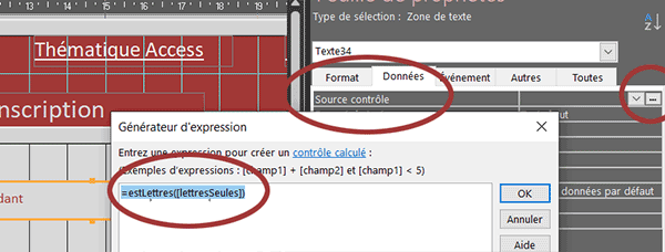 Liaison entre une zone de texte de formulaire et une fonction VBA Access