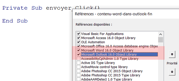 Ajouter les références à Word et à Outlook dans le projet VBA Access