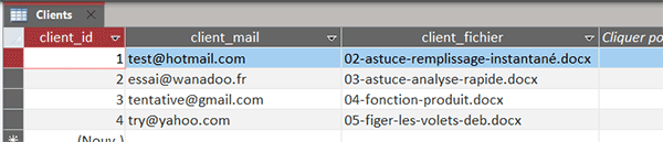 Table Access des clients à contacter par le code VBA