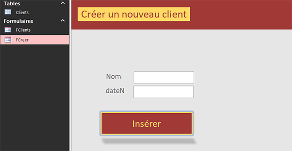 Formulaire Access pour créer de nouveaux enregistrements clients