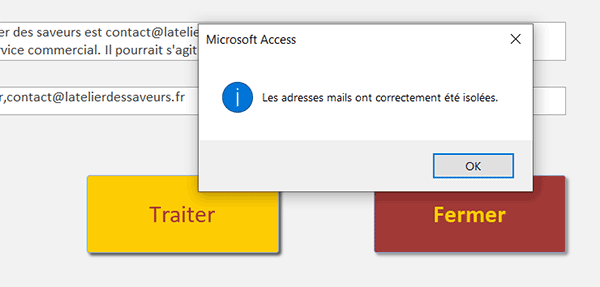 Extraire les adresses mails en VBA pour les ranger dans un champ de la table Access