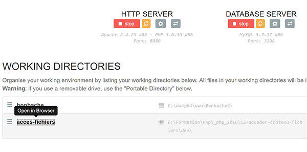 Démarrer les serveurs Http et Database dans EasyPhp