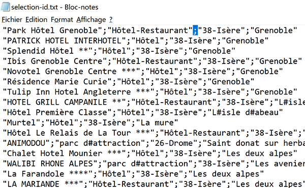 Enregistrements de base de données exportés au format texte CSV