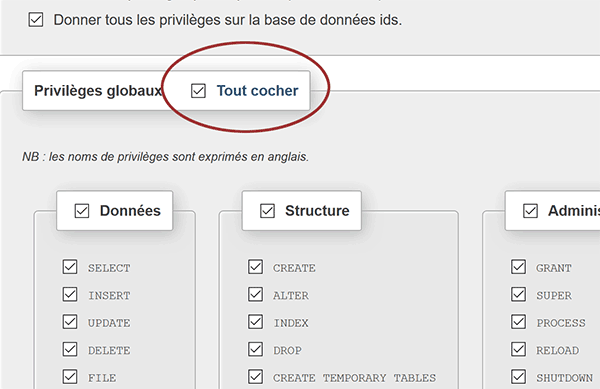 Conférer les droits et privilèges au compte utilisateur pour accéder aux ressources de la base de données MySql