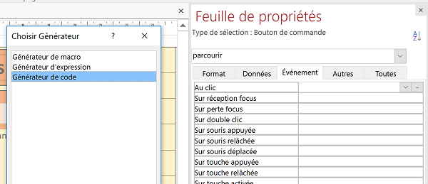 Programmer un bouton de formulaire Access par du code VBA sur événement