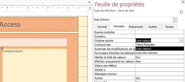 Manipuler zone de liste de formulaire Access par code Visual Basic