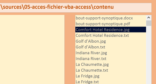 Récupérer les noms des fichiers dans un dossier en Visual Basic Access