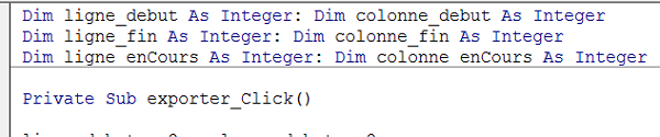 Déclarer variables globales Vba Excel pour portée non limitée