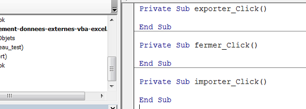 Evénements associés aux clics sur boutons VBA pour déclencher code