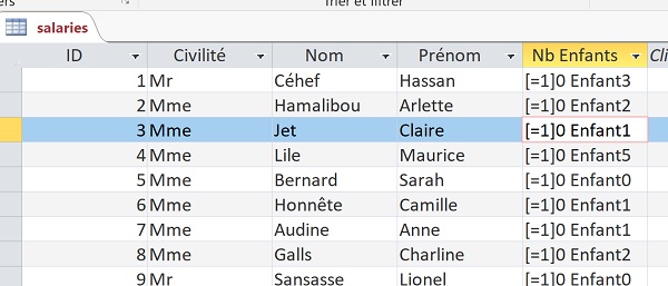 Format personnalisé Excel incompatible dans les champs Access pour faire les accords de grammaire