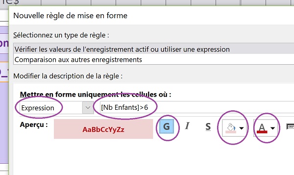 Critère de mise en forme conditionnelle Access pour alerter sur les valeurs importantes sur un formulaire