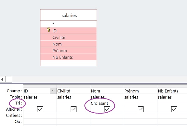 Requête Access avec tri croissant pour champ calculé permettant le formatage avec accord grammatical