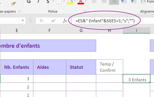 Accord grammatical conditionnel Excel par concaténation