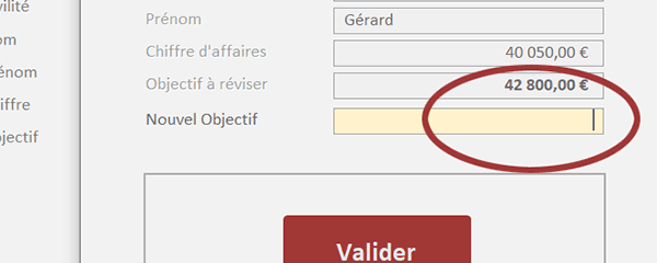 Formulaire Access pour modifier les objectifs à atteindre