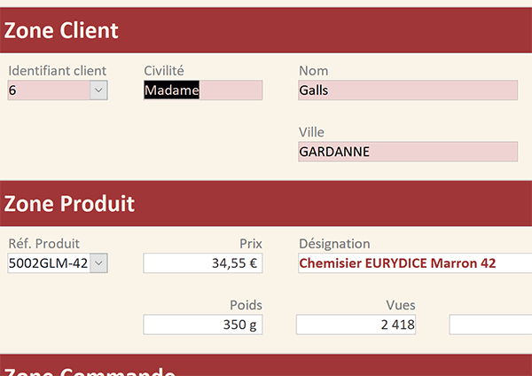 Importer les informations attachées aux références choisies dans les listes déroulantes du formulaire Access