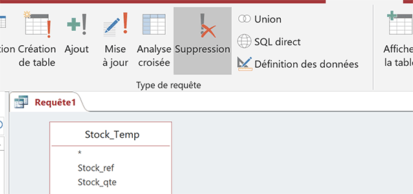 Créer une requête Access de suppression pour vider le contenu de la table temporaire après validation de la facture