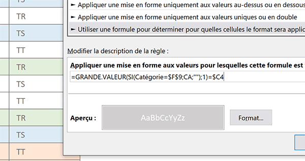 Règle de mise en forme conditionnelle Excel pour faire ressortir les plus grandes valeurs et meilleurs chiffres affaires