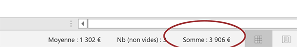 Somme des plus grandes valeurs sélectionnées calculée dans barre état Excel