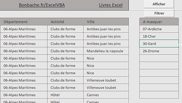 Base de données Excel à filtrer sur de multiples conditions