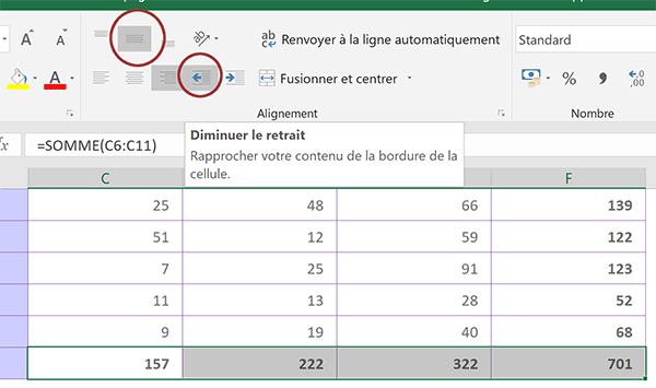 Centrer les résultats de calcul dans la hauteur de la cellule et diminuer le décalage horizontal