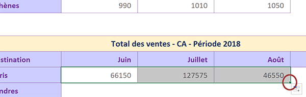 Calcul chiffre affaires par multiplication Excel et poignée pour reproduire en colonnes