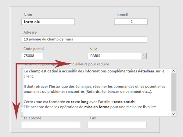 Augmenter la taille d-une zone d-information au clic sur un formulaire Access