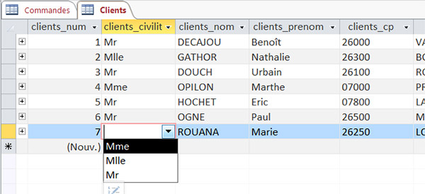 Liste de choix dans une table Access