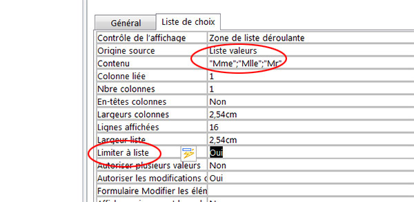 Restreindre saisie aux valeurs de la liste de choix