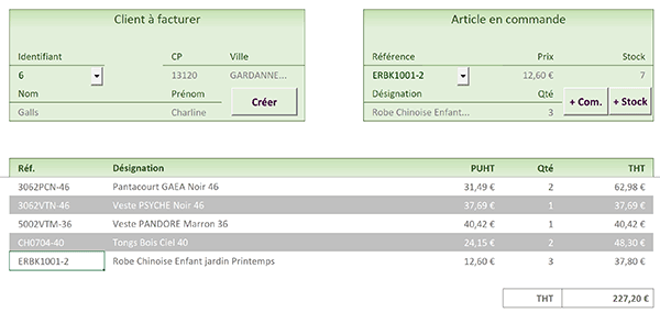 Construire la commande du client par ajout des articles grâce au code VBA Excel