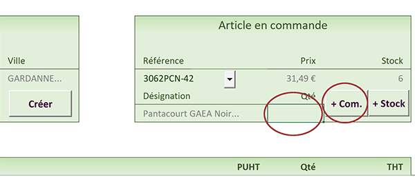 Interface Excel pour construire les commandes des clients par le code VBA